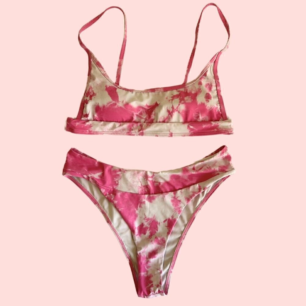Pink & White Tie Dye Bikini Swimsuit